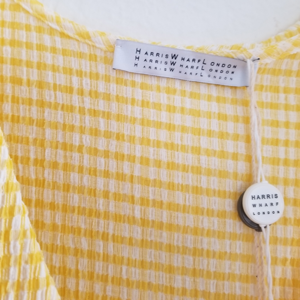 Harris Wharf London Vichy Maxi Gingham Yellow Dress Size 6 - Picture 6 of 10